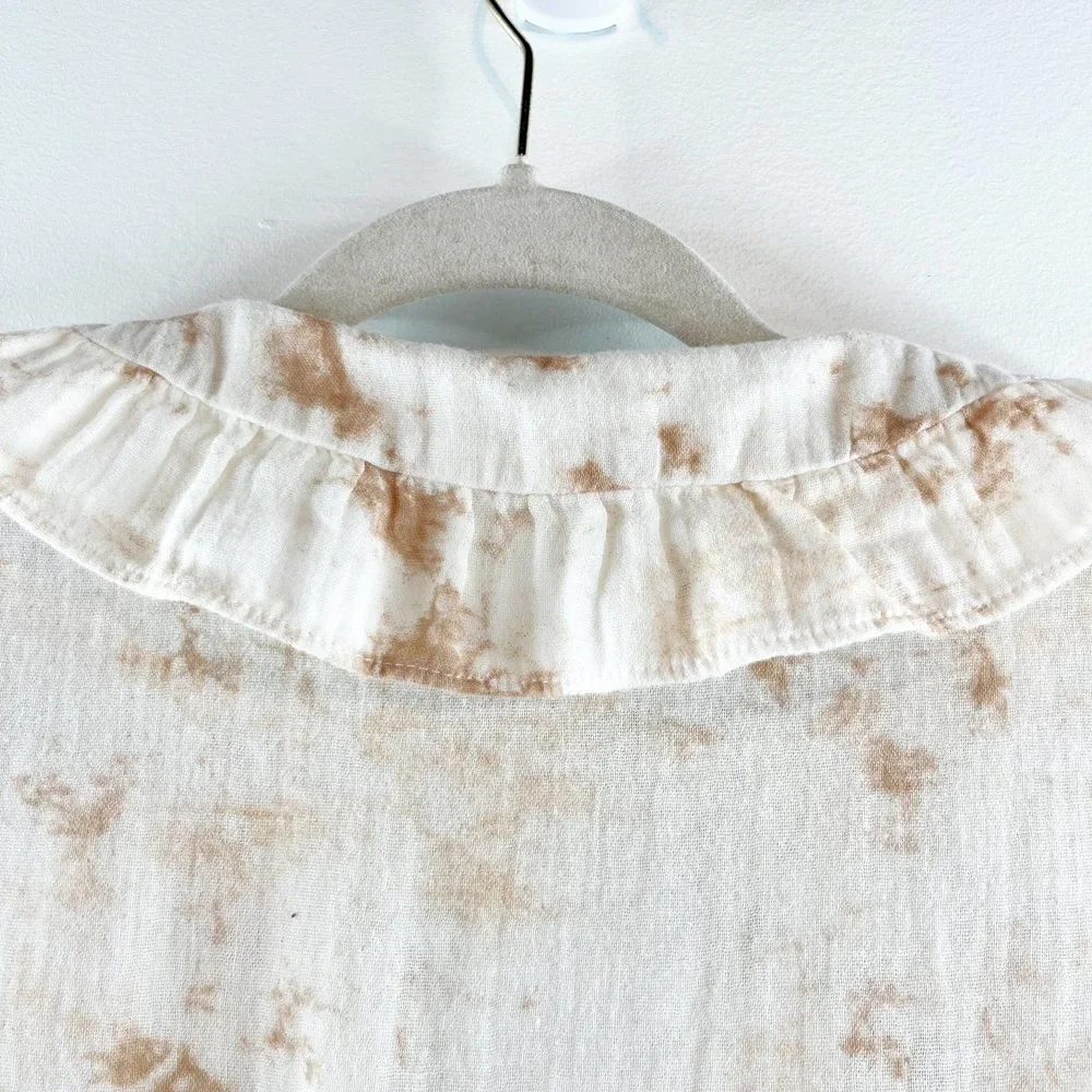 Zara Cream Tie-Dye Eyelet Lace Cropped Blouse